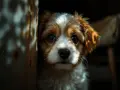 Adorable cachorro con ojos brillantes, demostrando que los perros tienen visión nocturna.