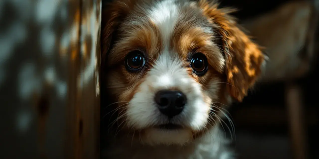 Adorable cachorro con ojos brillantes, demostrando que los perros tienen visión nocturna.