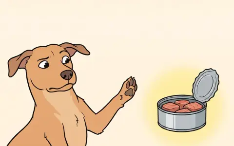 Un perro mira con duda una lata abierta de atún, preguntándose si los perros pueden comer atún.
