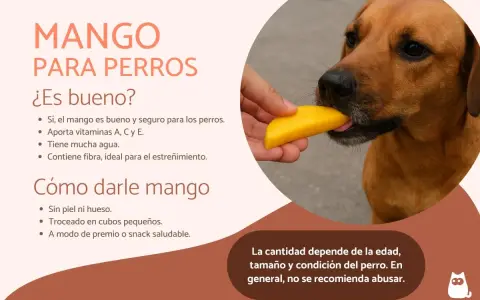 Un perro disfruta de un trozo de mango, demostrando que los perros pueden comer mango como un snack saludable y nutritivo.