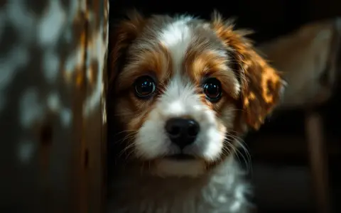 Adorable cachorro con ojos brillantes, demostrando que los perros tienen visión nocturna.