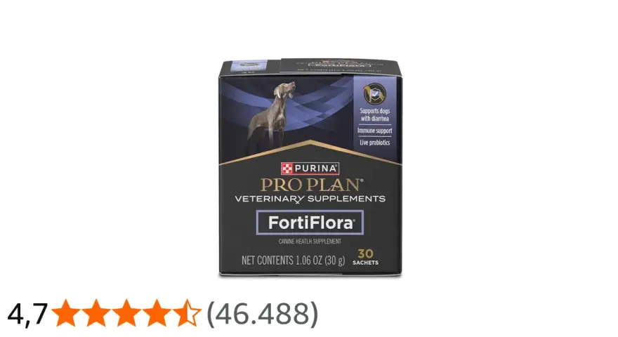 Caja de Purina Pro Plan FortiFlora para perros, que sirve para el soporte digestivo e inmunitario con probióticos vivos.