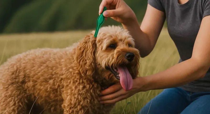 Aplicando pipeta Advantix a un perro. Es importante hacerlo después del baño para asegurar su efectividad.