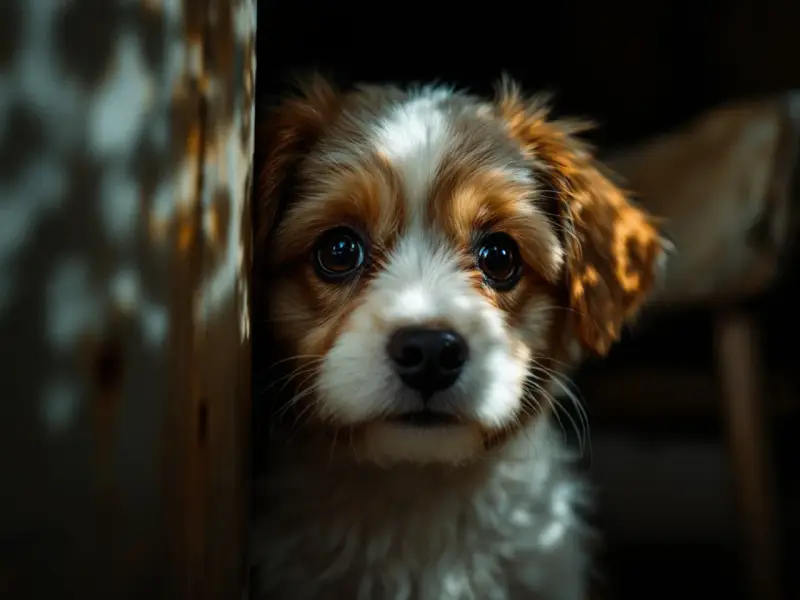 Adorable cachorro con ojos brillantes, demostrando que los perros tienen visión nocturna.